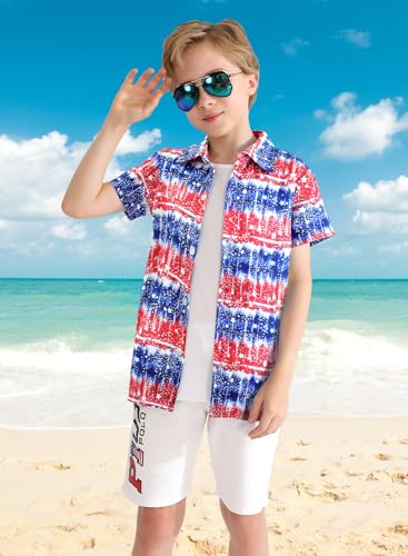 Image of XiaoMoSha Hawaiian Shirts for Boys Button Down Shirt Short Sleeve Shirts Girls Hawaiian Shirt Summer Beach Tops for Kids