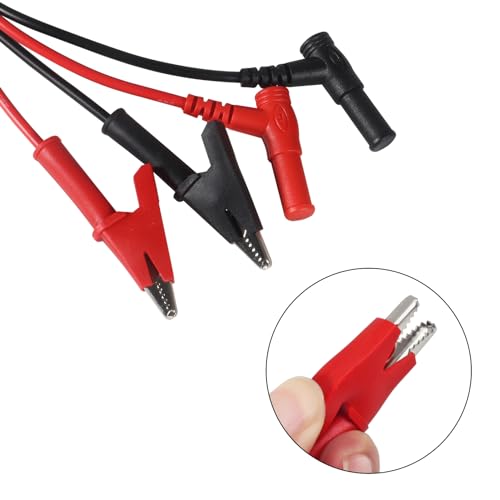 Image of UMLIFE 5Pack Multimeter Test Leads Right Angle Banana Plug to Alligator Clip Heavy Duty Silicone Wire 14 Gauge for Electrical Testing 3 Feet /1m, black red