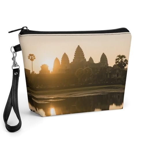 Bolsa de maquillaje con asa y cremallera, neceser de piel sintética espacioso