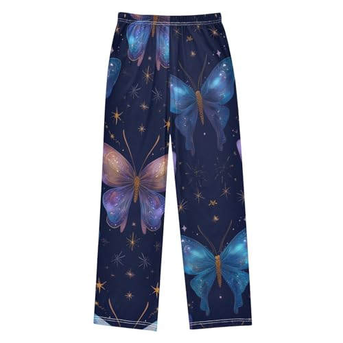 Butterfly Galaxy Print Boys Long Pants Soft Trousers Elastic Waist Kids Lounge Bottoms with Pockets S-XL2