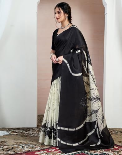 Image of SIRIL Women's Cotton Printed Saree With Unstitched Blouse Piece