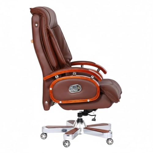 Image of Lakdi The Furniture High Back Director & Executive Chair for Office Made in Plyboard with Leatherette and Soft Padded & Fixed Armrest & Revolving and Swivel Base, Recliner Chair - 111011327 Brown