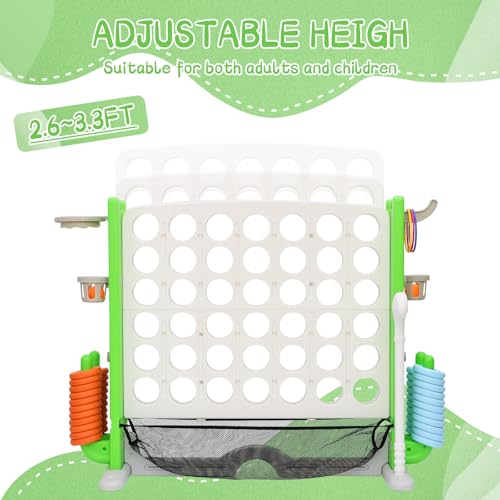 HAPPYMATY Giant 4 in A Row Game, Height Adjust Jumbo Yard Game Set for Kids & Adults with Mesh Catching Bag, Golf, Basketball Hoop & Ring Toss, 4-to-Score Connect Games for Indoor/Outdoor Fun by HAPPYMATY - Image 4