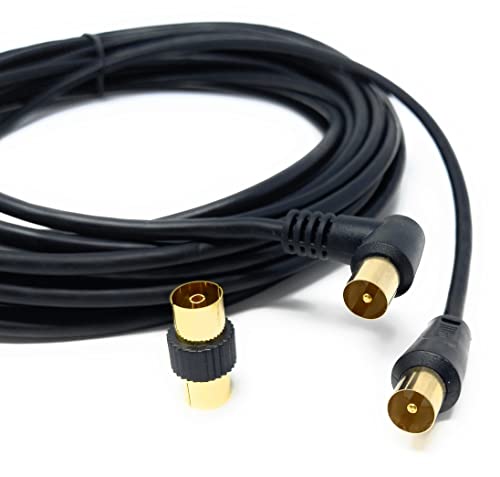 DRUT 10m TV RF Right Angle Male to Male Aerial Antenna Coaxial Cable With Female to Female Coupler Gold Connectors 75 ohm - Image 3