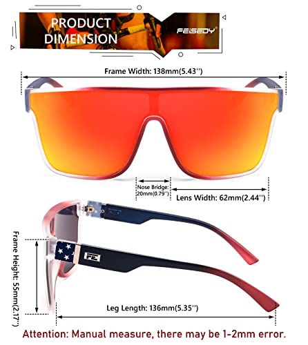 Image of FEISEDY Sunglasses for Women Men, Fashion Mirrored Single Lens Shades | 80s Rave Neon Oversized Sun Glasses, Driving Beach UV400 Sunnies B2996