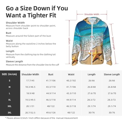 Men's UPF 50+ Sun Protection Hoodie Long Sleeve Fishing Shirts Quick Dry Starfish Beach Sea Water Sun Shirt Jacket2