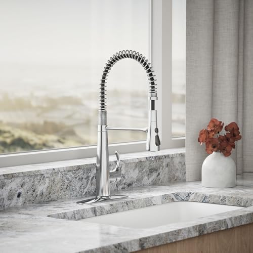 Image of KOHLER 22033-CP Simplice Semi Professional Kitchen Sink Faucet, Pre-Rinse Kitchen & Commercial Faucet, Three Function Sprayhead, Polished Chrome