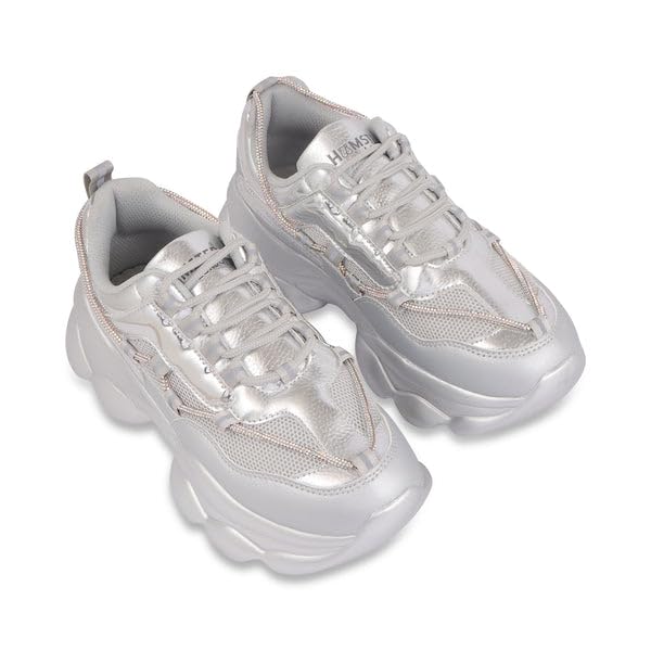 hamster London Marcella Party Silver Sneakers | Stylish Metallic Casual Shoes with Cushioned Comfort for Women & Girls-picture-15
