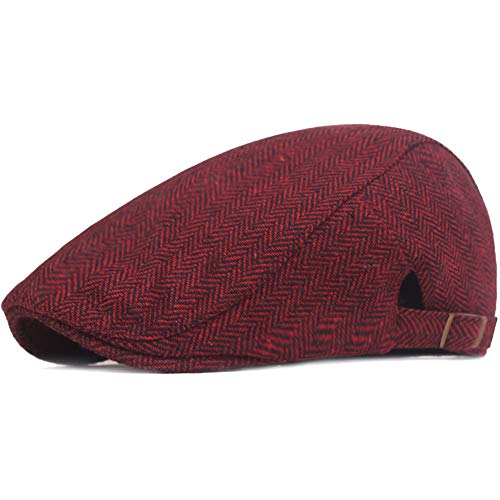 Men's Newsboy Hats Flat Ivy Gatsby Cabbie Driving Berets Adjustable Size Buckle Cotton Dad Cap Red
