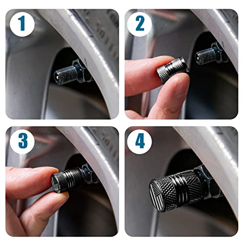 Image of Tire Valve Stem Caps for Car American Flag Tires Air Caps Cover 8 Pack Corrosion Resistant Premium Alloy Universal for SUV Truck Motorcycle Bike Black