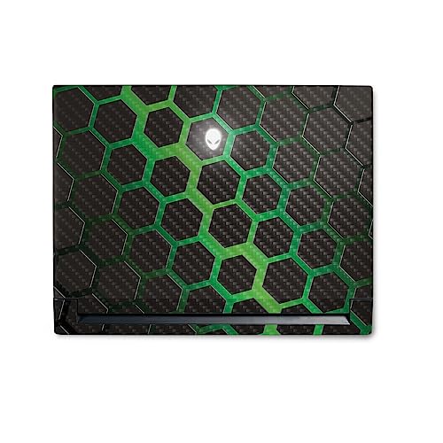 Image of MightySkins Carbon Fiber Skin Compatible with Alienware M18 R1 (2023) Full Wrap Kit - Green Hex | Protective, Durable Textured Carbon Fiber Finish | Easy to Apply & Change Styles | Made in The USA