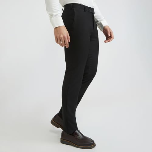 Image of Raymond Men Slim Fit Solid Pattern Poly Viscose Blend Flat Front Formal Trouser