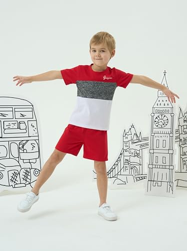 Image of Yoxindax Toddler Kid Boy Clothes Colorblock Letter Graphic Tee Shorts 2PC Summer Outfit Set