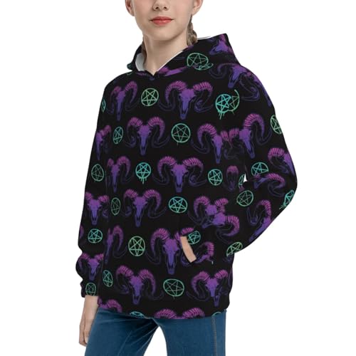 Mysterious Colorful Ram Skull Kid Hoodies Boys Sweatshirts Girls Pullover with Pocket2