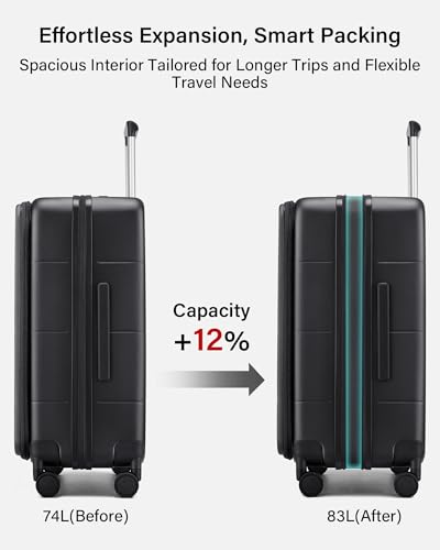 Image of Hanke Hardside Expandable Checked Luggage, 24 Inch Top Opening Trunk Luggages with Spinner Wheels, All-PC Hard Shell Suitcase, Lightweight TSA Checked-Medium(Jet Black, 83L)