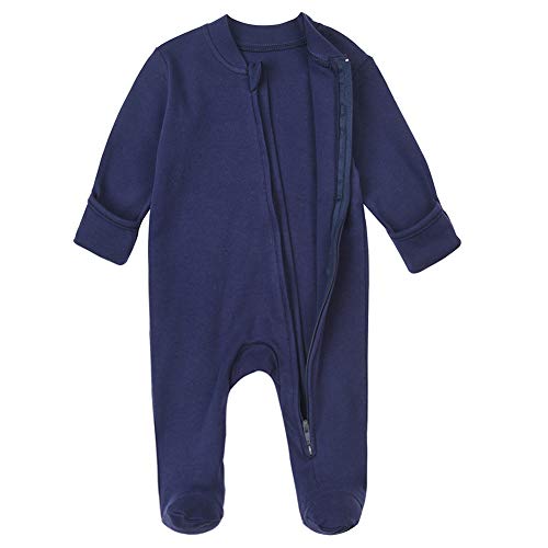 Aablexema Baby Footed Pajamas with Mitten Cuffs - Unisex Newborn Infant 2 Ways Zipper Cotton Footie Pjs2