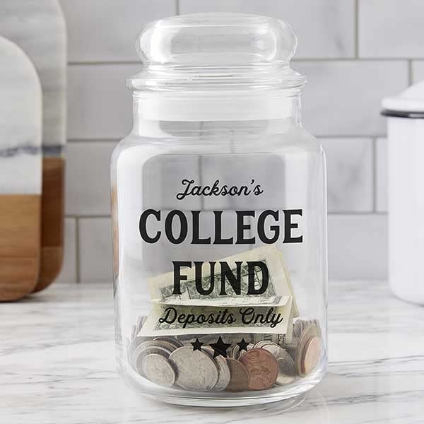 Personalization Universe College Fund Personalized Glass Money Jar