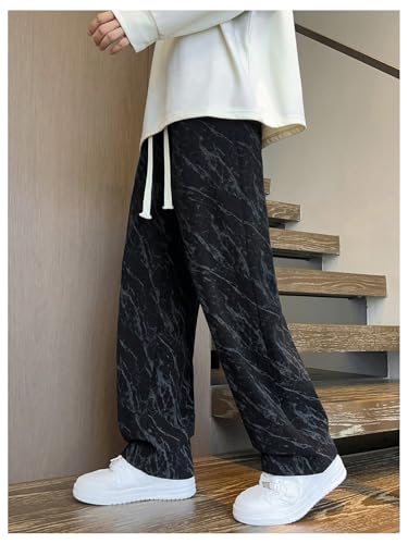 Men's Graphic Corduroy Pants Drawstring Waist Wide Leg Casual Pants with Pockets Streetwear4