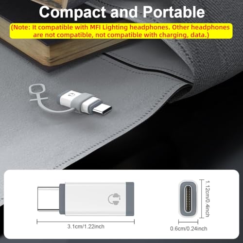Image of Verilux Lighting to Type C Converter, Type C Male to Female Lighting Earphones for iPhone with DAC Chip, Portable Audio Adapter for iPhone 16 /15, Support Hands-Free Calling, Volume Control