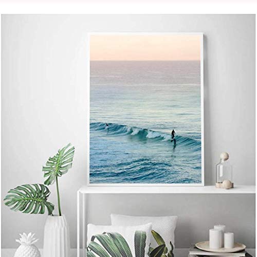 LYFCV Surf Ocean Fotografia Poster Stampa Spiaggia costiera Wall Art Tela Pittura Rosa e Verde Acqua Immagine della Parete per Soggiorno complementi arredo casa 50x70 cm Senza Cornice