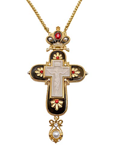 Nazareth Store Jesus Pectoral Cross Black Enamel Crystallized Red Stones Christian Priest Bishop Crucifix Pendant Necklace 24