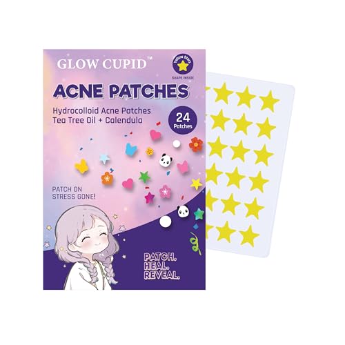 Image of Hydrocolloid Acne Pimple Patch with Tea Tree Oil & Calendula | Fast Healing | Absorbs Pus & Oil | Waterproof & Skin-Friendly Pimple Patches | Yellow Star Shape - 24 Patches.