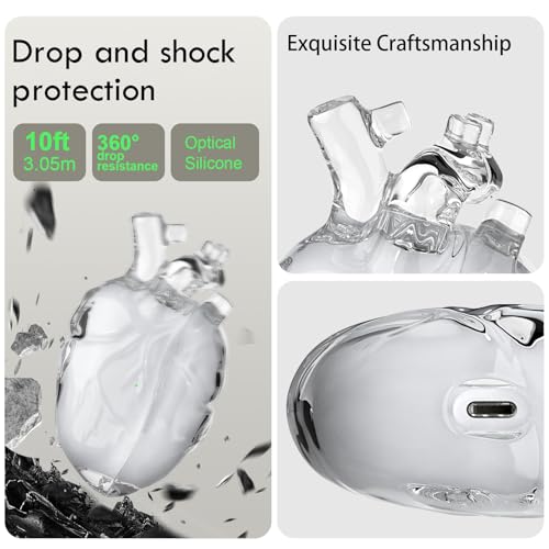 Capa protetora original em forma de coração compatível com AirPods Pro 2ª geração, capa transparente