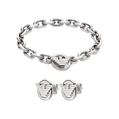 Emporio Armani Men's Silver-Tone Stainless Steel Bracelet and Earrings, Set