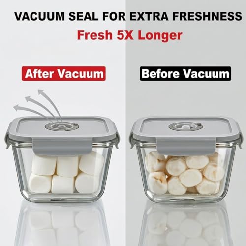 3-Piece Rectangle Glass Vacuum Food Storage Containers Set with Hand Pump & 10 Sealer Bags, Borosilicate Airtight Meal Prep Lids with Date Tracker, Leakproof, Freezer & Microwave Safe [21/35/50 Oz] — view 3