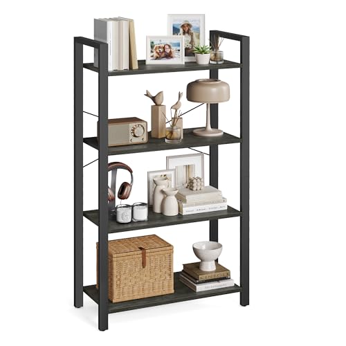 VASAGLE 4-Tier Bookshelf, Bookcase with Steel Frame, Book Shelf for Living Room, Home Office, Study, 11.8 x 26 x 47 Inches, Industrial Style, Charcoal Grey and Ink Black ULLS060B04 4 Tiers 1