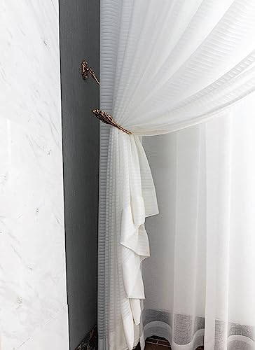 BCughia White Sheer Curtain 62 inch Length 2 Panels Set, Solid Color Stripes Pinch Pleat Curtains for Bedroom and Living Room 42" W x 62" L - Image 5