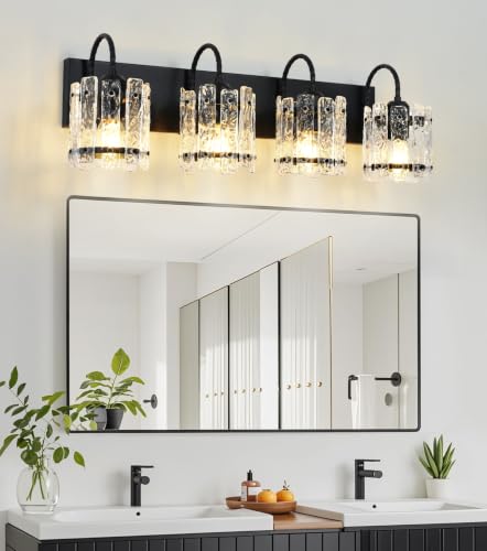 Image of 4 Light Bathroom Light Fixtures, Modern Matte Black Vanity Lights