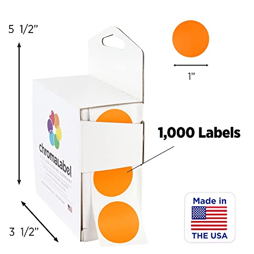 Chromalabel 1 Inch Round Label Permanent Color Code Dot Stickers, 1000 Labels Per Dispenser Box, Orange #TOP1