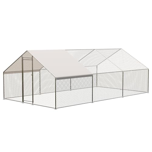 VerisShade Large Metal Chicken Coop, Walk-in Poultry Cage, Large Outdoor Chicken Coop with Waterproof Cover for Outdoor Yard Farm Use (9.8x19.7x6.6FT)