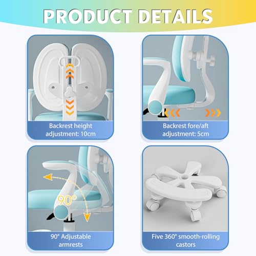 TAZZOR Silla de escritorio infantil, altura ajustable, silla giratoria ergonómica para niñas y niños, cómoda silla de aprendizaje para habitación infantil (modelo de actualización (manillar + pasos - imagen 7