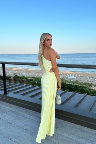 SEIM Pleated Satin Bridesmaid Dress One Shoulder Maxi Formal Evening Dresses for Women2