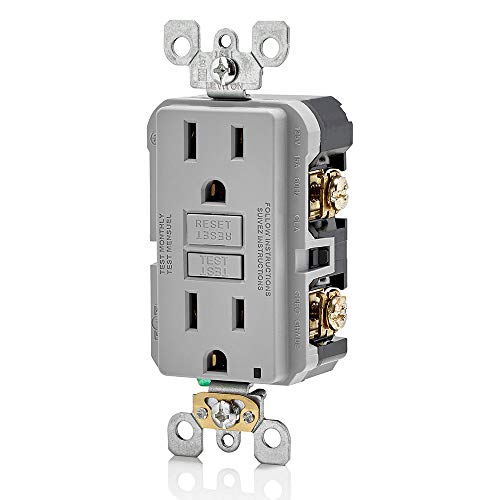 Image of Leviton Outlet, 15 Amp, Self Test, Non Tamper-Resistant with LED Indicator Light, GFNT1-GY, Gray