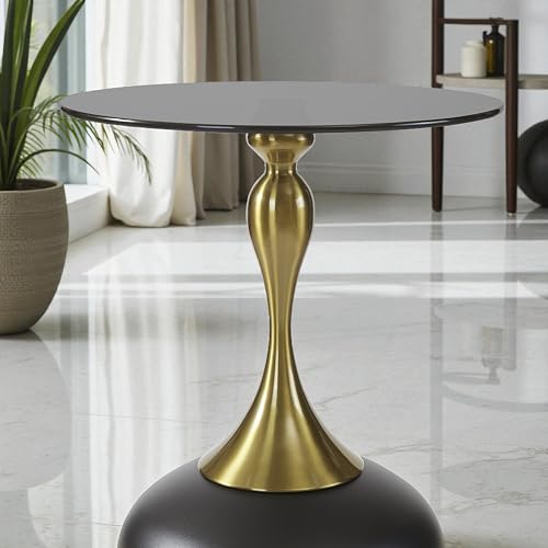 Image of The Attic Luxe Drop End Table with Unique Metal Base Decor, Tea Table for Living Room, Black