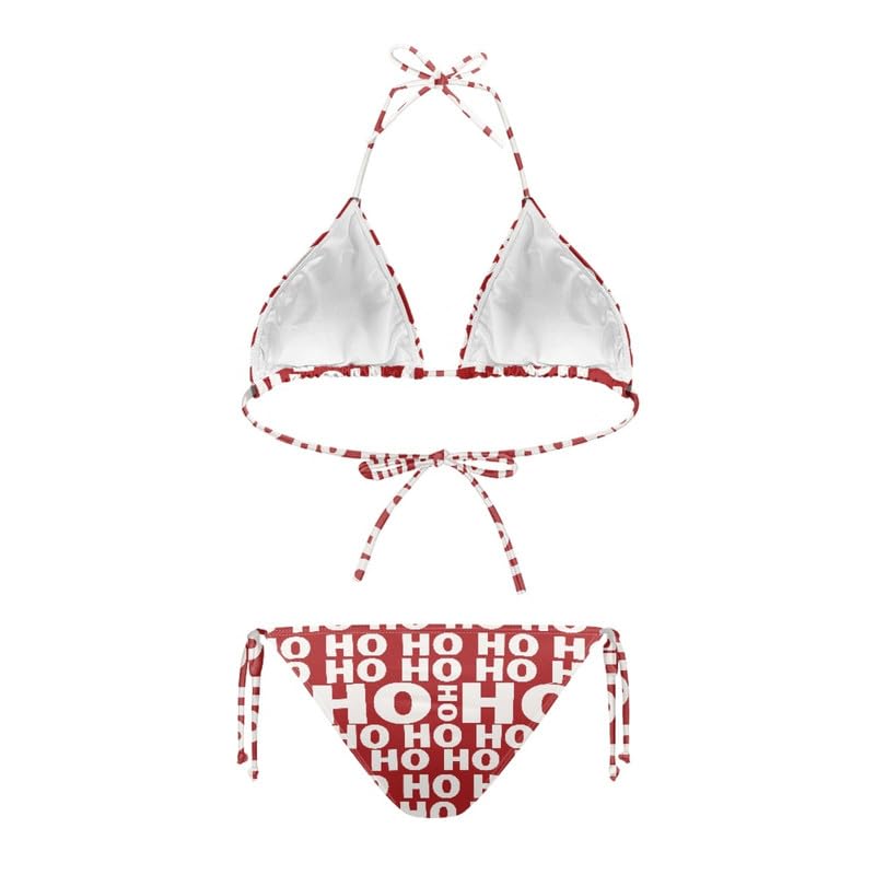 Irisjudy Xmas Hoho Women Tie Side Triangle Bikini Set Christmas Costume Outfit String Sexy Swimsuit Red Holiday Bathing Suit