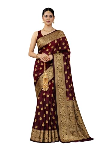 Image of Women's Soft Silk Style Jacquard Saree with Rich Zari Woven Border & Pallu | 5.6 Mtr Saree with 0.8 Mtr Unstitched Blouse
