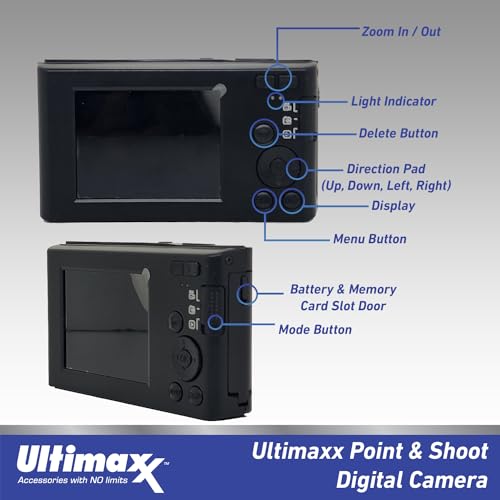 Ultimaxx Câmera digital compacta de 44 MP com zoom digital de 16x, câmera digital de ponto e disparo