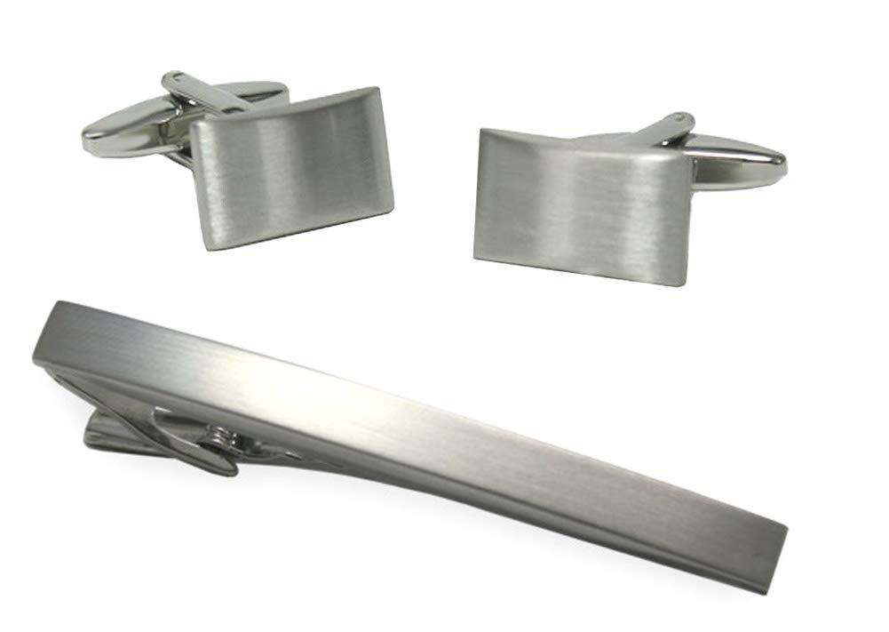 SET Manschettenknöpfe Krawattenklammer Krawattennadel schlicht elegant silbern matt plus Geschenkboxen