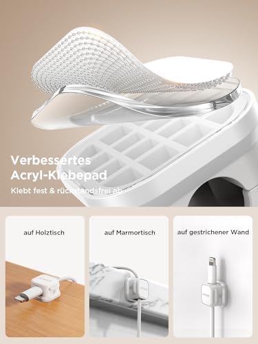 JOYROOM 6 Stück Kabelhalter Kabelclips Verstellbare Kabel Organizer Magnetische Kabelmanagement Selbstklebend Kabelhalter für Schreibtisch, Nachttisch, Ladekabeln, HDMI, USB, Audiokabel, Weiß