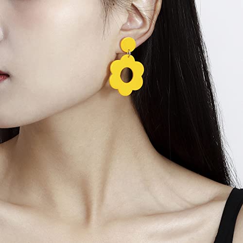 Flower Earrings Stud Daisy Earrings For Women Y2K Earrings Resin Acrylic Earrings Hippie Jewelry Retro 60S 70S 90S Earrings Cute Cowgirl 4 Pairs #TOP5