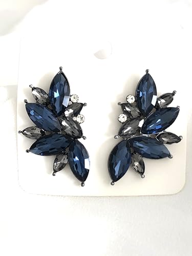 Art Deco Antique Retro Vintage Style Dark Blue Sapphire Rhinestone Cluster Earrings2