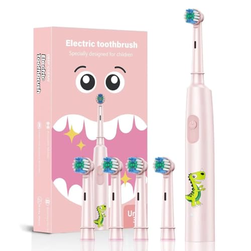 Cepillos de dientes eléctricos para niños de 6 a 12 años, cepillo de dientes infantil eléctrico recargable con temporizador, 3 modos, lPX7 resistente al agua con cabezal de 4 cerdas suaves (rosa)
