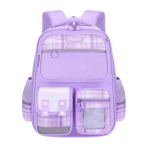 Sac d'école primaire lilas avec sangle de poitrine et grand volume