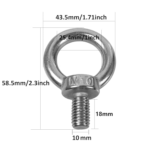 Image of 6PCS M10 Male Thread Eye Bolts, Stainless Steel Lifting Shoulder Eye Bolt, Heavy Duty Screw Ring Shaped Eye Bolt