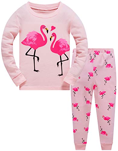 Popshion Little Girls Flamingos Pajamas Sets Toddler Long Sleeve Leggings Outfits 2 Piece for Kids 2-7 T(Flamingos-6217 3T)