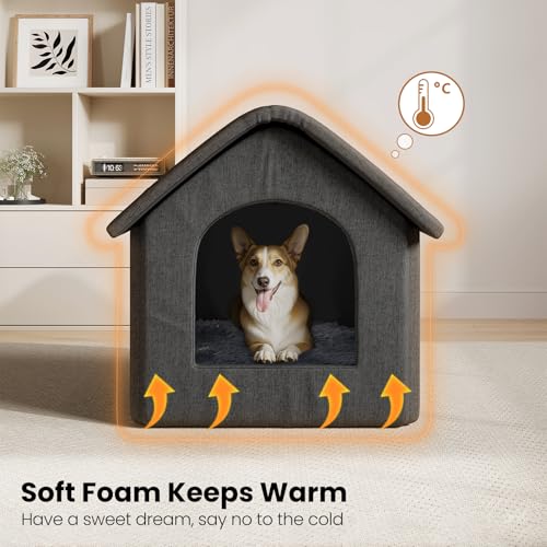 EUGAD Große Hundehöhle, Haustierhaus mit Plüschkissen, Hundehaus Hundehütte Outdoor Große Hunde 60x55x60cm, Katzenhaus für Draußen Winterfest Wasserfest Wetterfester für Streuner Haustiere